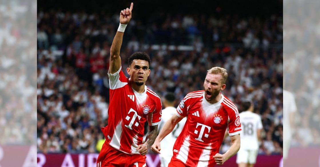 Bayern Munich's Luis Diaz celebrates scoring their first goal against Real Madrid. Photo: Reuters