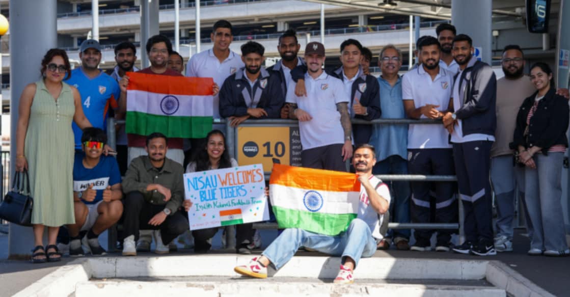 The players and staff og Indian football team pose for a photo in London ahead of the Unity Cup. Photo: AIFF