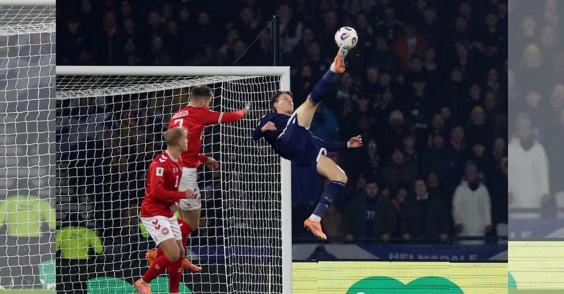 Scott McTominay's bicycle kicck goal against Denmark. Photo: Reuters