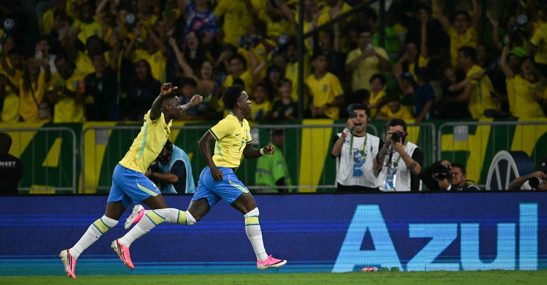 Brazil's Vinicius Jr (R) celebrates after scoring his team's first goal during the international friendly football match between Brazil and Panama at the Maracana stadium in Rio de Janeiro. Photo: AFP