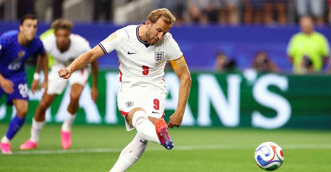 England's Harry Kane scores their first goal from the penalty spot. Photo: REUTERS/Hannah Mckay