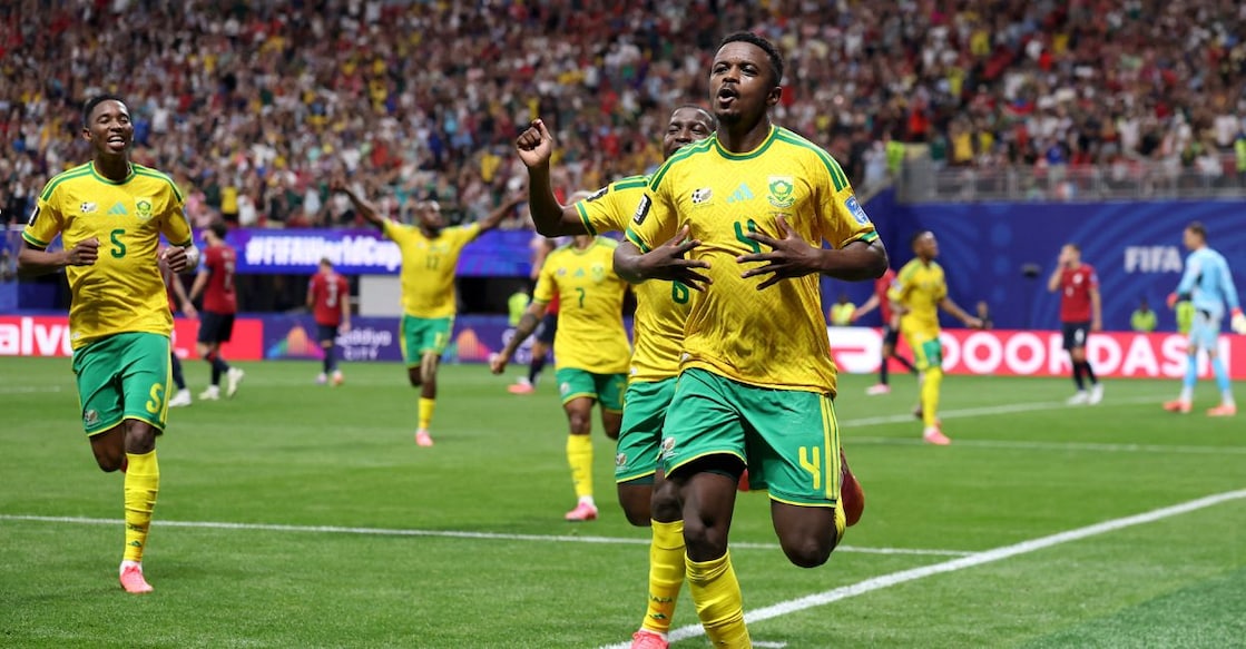 Teboho Mokoena of South Africa celebrates after scoring a penalty for his team's first goal during the FIFA World Cup 2026 Group A match between Czechia and South Africa at Atlanta Stadium. Photo: AFP