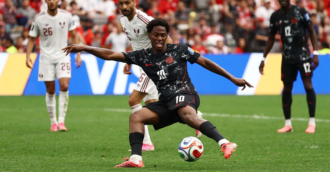 Canada's Jonathan David scores their sixth goal to complete his hat-trick. Photo: REUTERS/Lee Smith