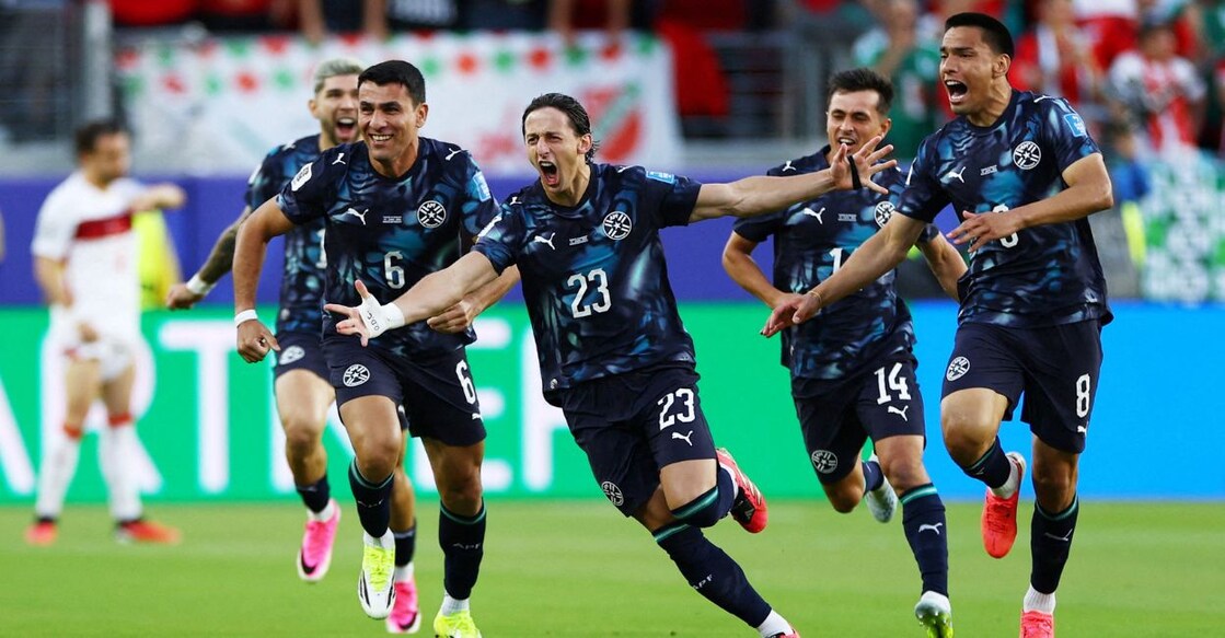 Paraguay's Matias Galarza celebrates scoring their first goal. Photo: Reuters