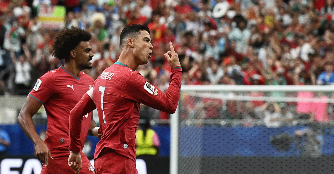 Portugal's Cristiano Ronaldo celebrates with teammates after scoring the opening goal during the 2026 World Cup Group K football match against Uzbekistan at the Houston Stadium in Houston on June 23, 2026. Photo: AFP/ Ronaldo Schemidt 