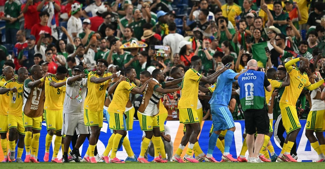South African players celebrate the 1-0 victory in the 2026 World Cup Group A football match between South Africa and South Korea at the Monterrey Stadium in Guadalupe, Mexico. Photo: Yuri CORTEZ / AFP