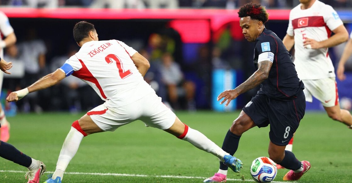Weston McKennie of the US in action with Turkey's Zeki Celik Photo: IMAGN IMAGES via Reuters/Jessie Alcheh
