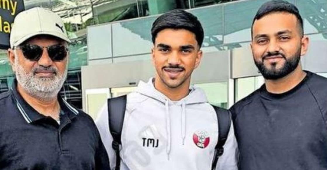 Tahsin Mohammed flanked by his father Jamshid (left) and brother Mishal. Photo: Sourced from Malayala Manorama/Special arrangement 
