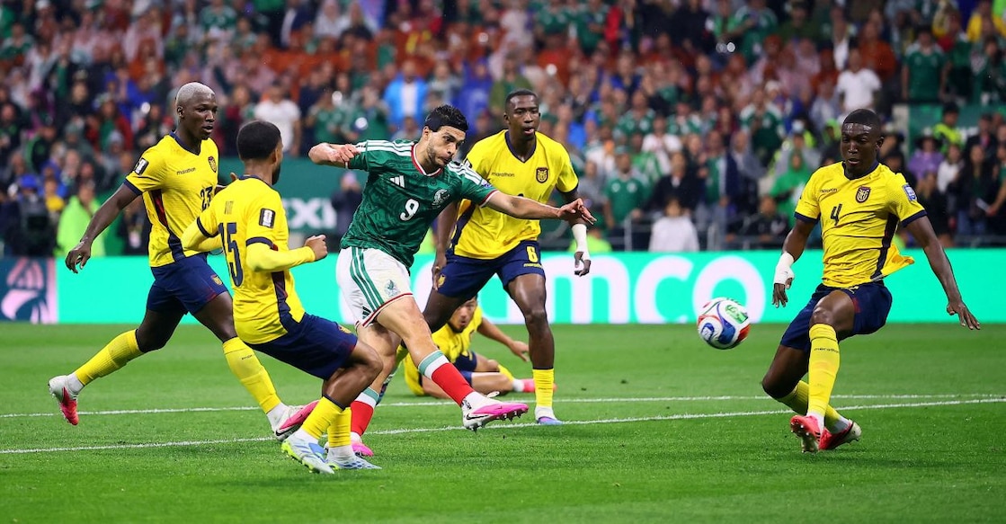 Mexico's Raul Jimenez scores their second goal. Photo: Reuters