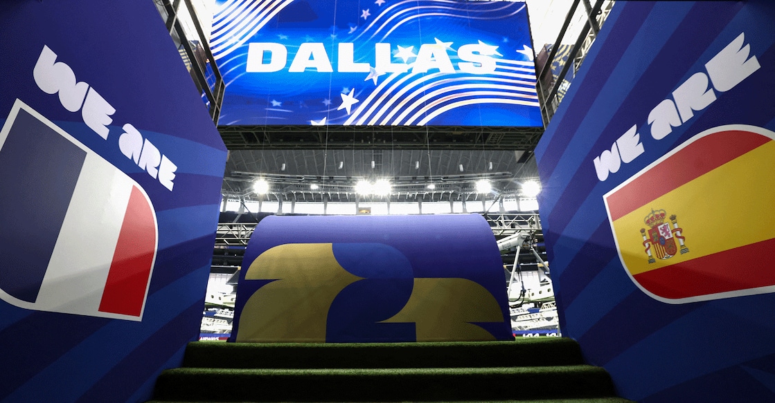 A view of the tunnel entrance featuring the flags of France and Spain at the Dallas Stadium in Arlington on July 12, 2026, ahead of the 2026 World Cup semifinal. Photo: AFP/ Franck Fife 
