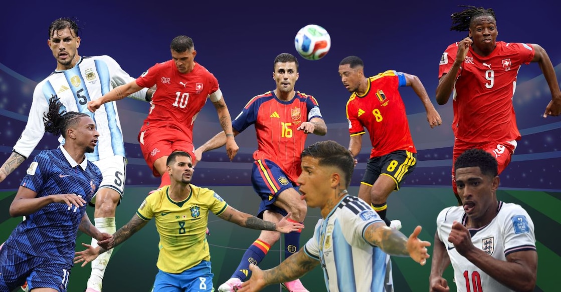 From top left: 1. Leandro Paredes, 2. Granit Xhaka, 3. Rodri, 4. Youri Tielemans, 5. Johan Manzambi. From bottom left: 1. Michael Olise, 2. Bruno Guimaraes, 3. Enzo Fernandez, 4. Jude Bellingham. Photos: AFP.