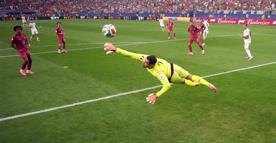 Portugal's Diogo Costa saves a shot by Spain's Alex Baena during their FIFA World Cup round of 16 match in Dallas on July 6, 2026. Photo: Reuters/Omar Aziz