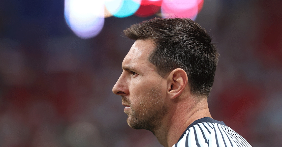 Argentina's Lionel Messi warms up ahead of the 2026 World Cup round of 16 match against Egypt at Atlanta Stadium in Atlanta on July 7, 2026