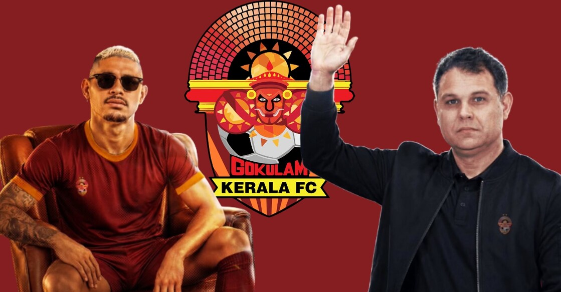Crislan Henrique da Silva de Sousa (L) and Gokulam's new head coach Carlos Eduardo Parreira. Photo: Gokulam Kerala FC/ Canva