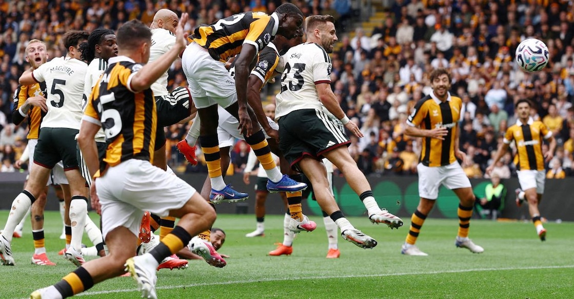 Hull City's Nobel Mendy scores their second goal. Photo: Reuters/Lee Smith