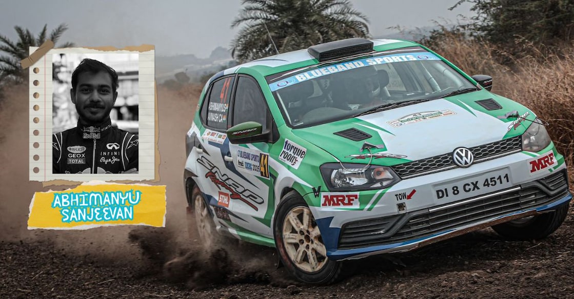 Abhimanyu Sanjeevan and his Volkswagen Polo during one of the races in the Junior Indian National Rally Championship (JINRC) 2025-26. Photo: special arrangement
