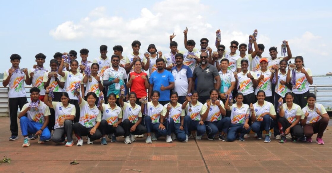 The Aleppey team that clinched first position in the All India Inter-SAI Kayaking and Canoeing Championship. Photo: Special arrangement
