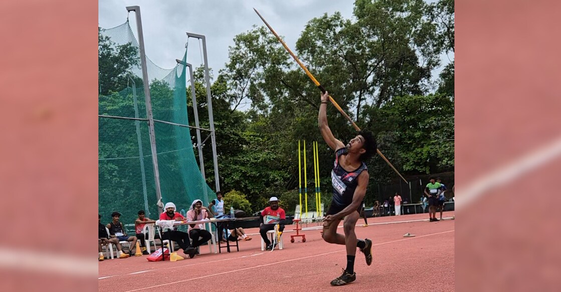 Action from Senior Boys' Javelin Throw qualifying round as part of the Kerala State School Sports meet held at the SAI-LNCPE at Karyavattom in Thiruvananthapuram on October 23, 2025. Photo: Onmanorama