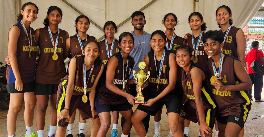 The Under-17 Kozhikode girls' basketball team won the gold at the 64th Kerala State School Games. Photo: Special arrangement