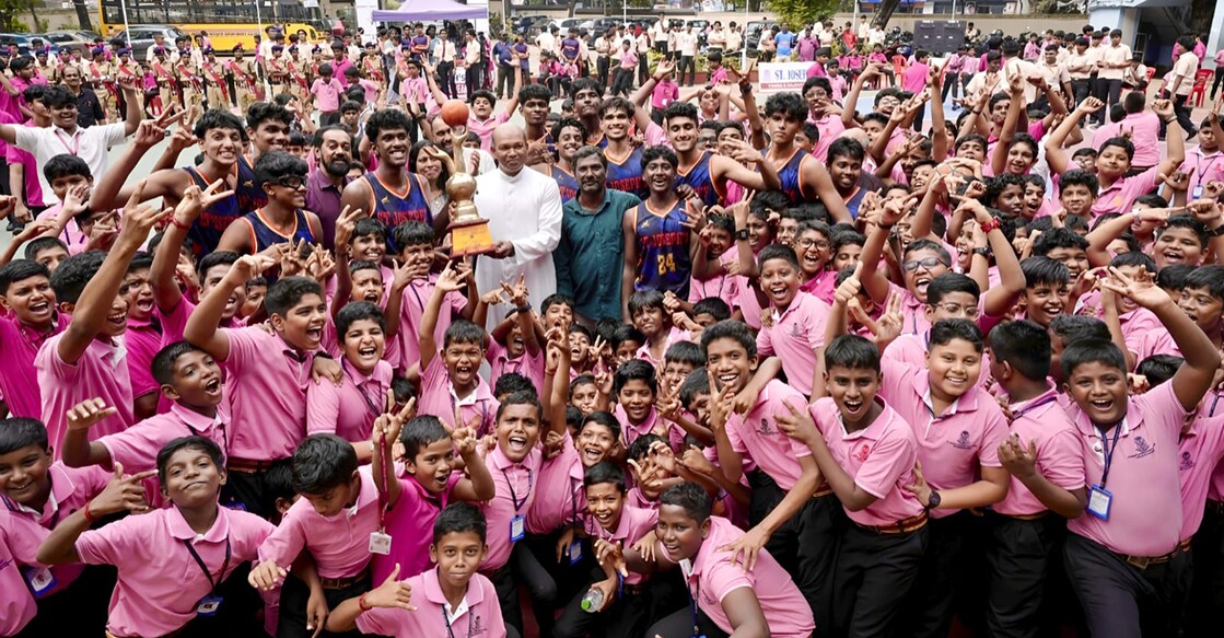 Players of St Joseph's Thiruvananthapuram celebrate their title with schoolmates. Photo: Special arrangement 
