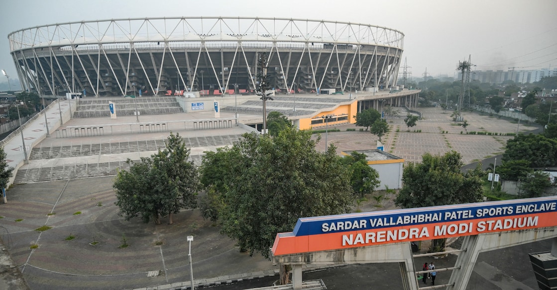 This photograph, taken on November 20, 2025, shows the Narendra Modi Stadium, inside the Sardar Vallabhbhai Patel Sports Complex in Ahmedabad. Photo: AFP