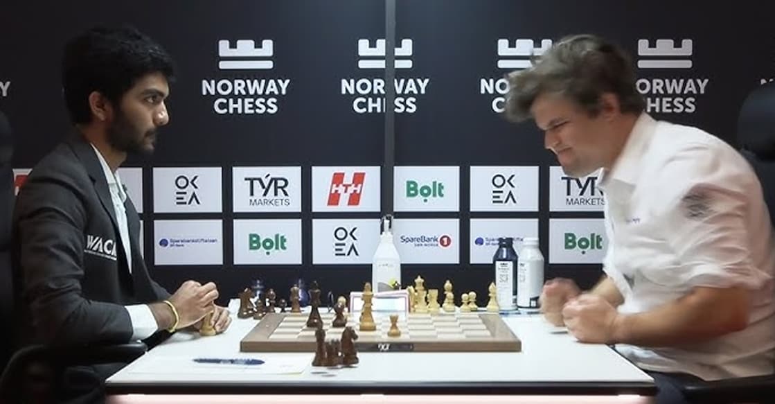 Magnus Carlsen's table slam against D Gukesh during their Norway Chess game has been turned into a meme material by several content creators.