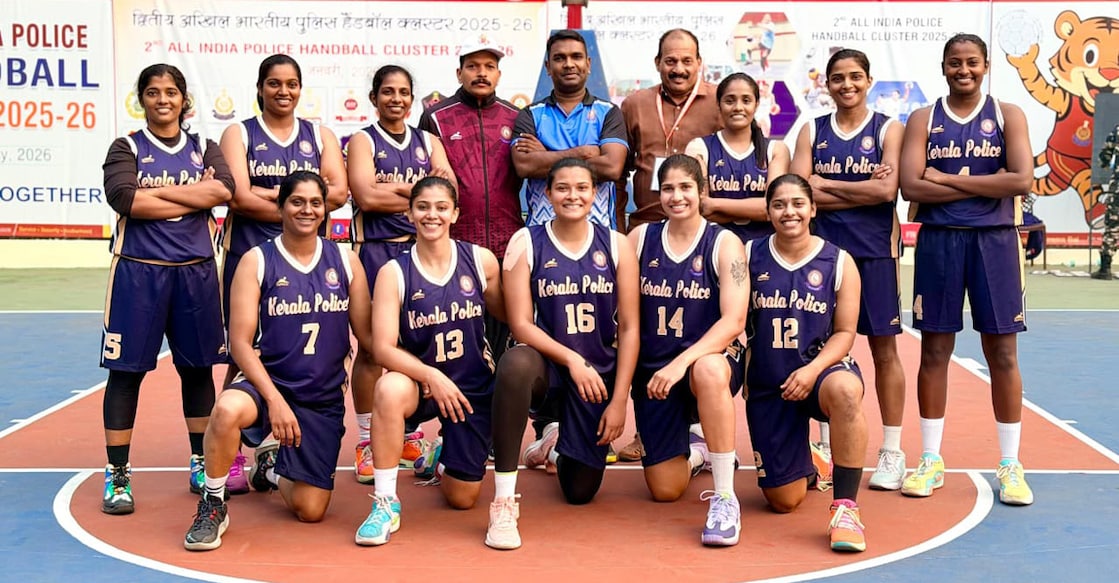 Kerala Police women’s basketball team pose at the venue of the All India Police Games in Siliguri. Photo: Special arrangement