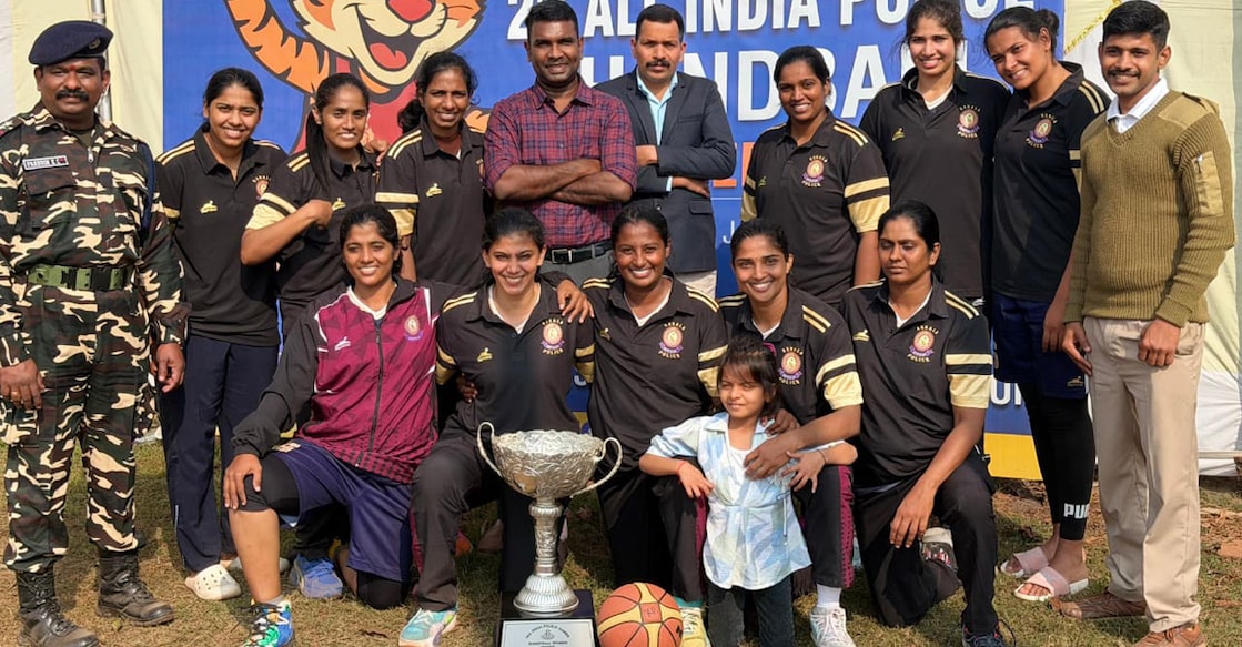 Kerala Police women’s team pose with their trophy after winning the All India Police Games basketball title in Siliguri on January 23, 2026. Photo: Special arrangement