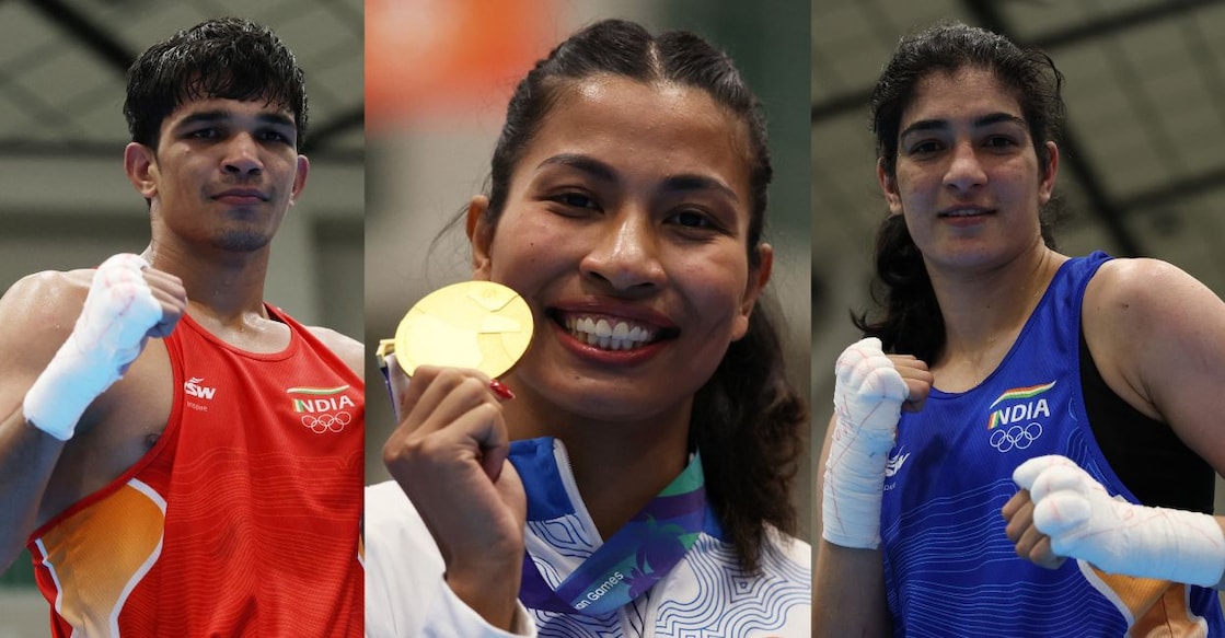 Ankush Panghal, Lovlina Borgohain and Parveen Hooda. Photos: PTI. 