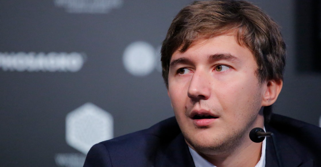 In this file photo from November 28, 2016, Russia Grandmaster Sergey Karjakin speaks during a press conference as part of the World Chess Championship in New York. File photo: AFP/ Kena Betancur 