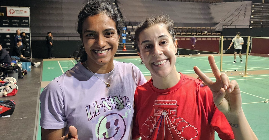 P V Sindhu and Carolina Marin. Photo shared by Sindhu on X.