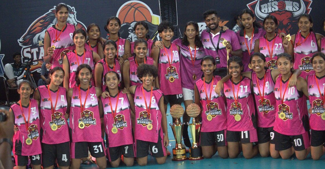 The U-14 and U-19 girls teams of the Calicut Warriors posing for a photograph with their trophies. Photo: Special arrangement