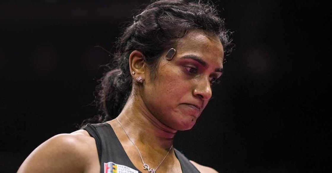 India's PV Sindhu during a women's singles badminton match against China's Wang Zhi Yi, unseen, at the BWF World Championships, at IGI Stadium, in New Delhi, Thursday, Aug. 20, 2026. Photo: PTI