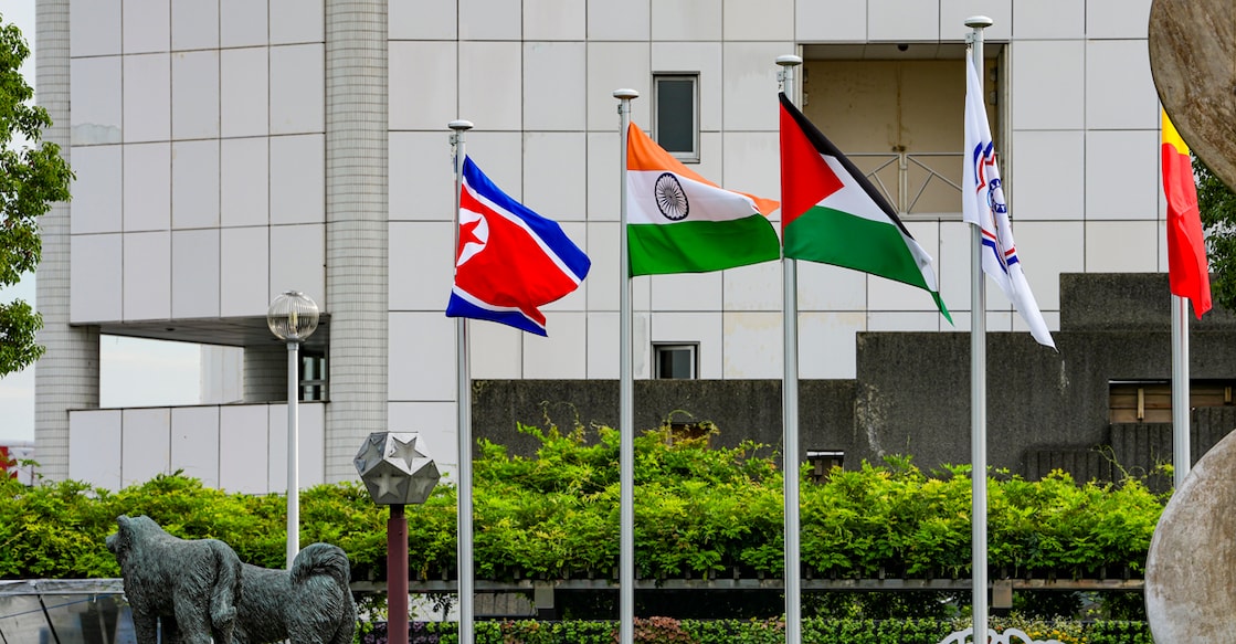 Nagoya:  Indian flag seen along with flags of other countries after the official welcome and flag-hoisting ceremony ahead of the 20th Asian Games, in Nagoya, Japan, Friday, Sept. 18, 2026. (PTI Photo/Arun Sharma) (PTI09_18_2026_000141A)
