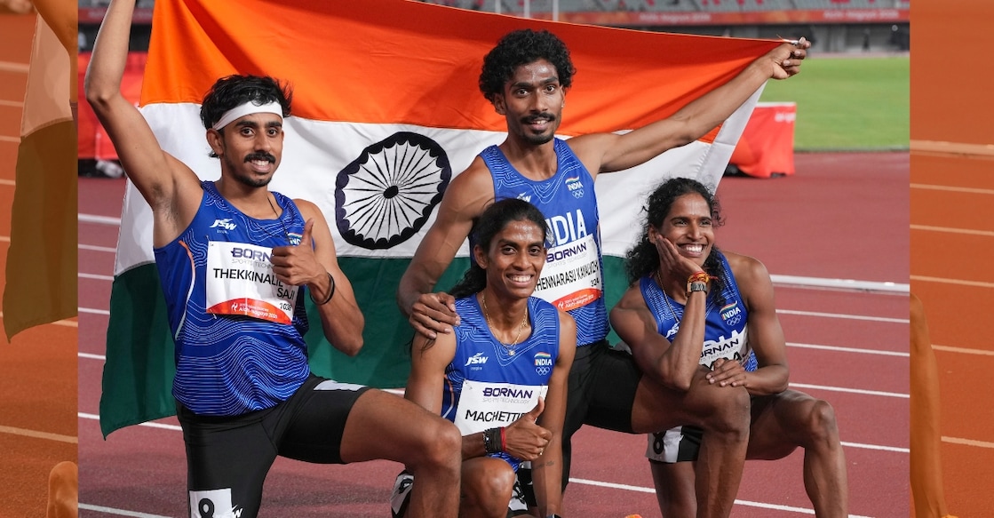 India's mixed relay team of (from left) Manu,  MR Poovamma, Vishal TK and Vithya Ramraj. Photo: PTI