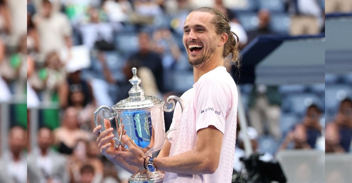 Alexandr Zverev with the US Open trophy. Photo: Reuters