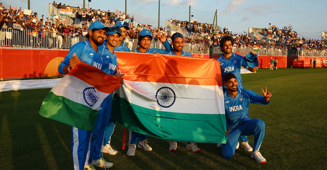 Asian Games - Aichi-Nagoya 2026 - Cricket - Men Finals - Gold Medal Match - Pakistan v India - Korogi Athletic Park, Nisshin, Japan - October 3, 2026 India players celebrate after the match as they win the gold medal REUTERS/Anushree Fadnavis