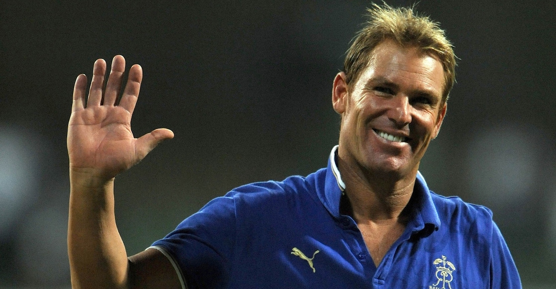 Shane Warne poses in Rajasthan Royals colours. File photo: AFP
