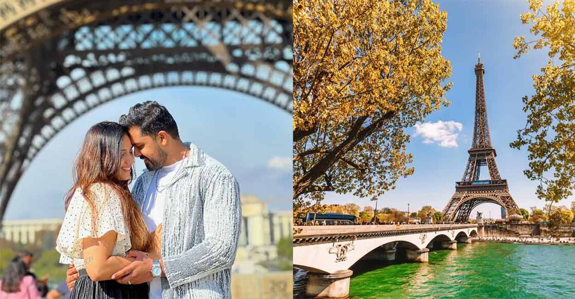 Malavika Jayaram in Paris with her husband Navaneeth. Photo: Instagram/@malavikajayaram/iStock