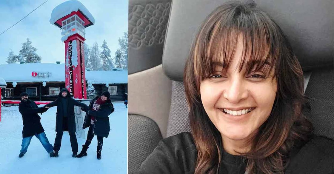 Manju Warrier, Kunchacko Boban and his wife Priya at the Arctic Circle in Finland. Photo: Instagram/@manju.warrier
