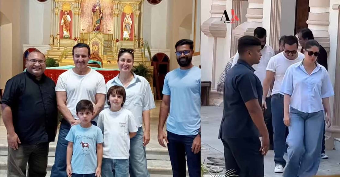 Saif Ali Khan and Kareena Kapoor Khan with their children at St Andrews Church. Photo: Instagram/@standrewschurch
