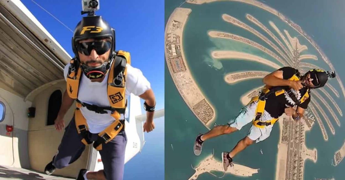 Sheikh Hamdan during his sky dive. Photo: Instagram/@faz3
