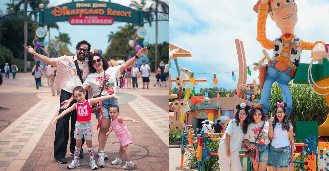 Pearle Maaney and family at Disneyland, Hong Kong. Photo: @pearlemaany/Instagram