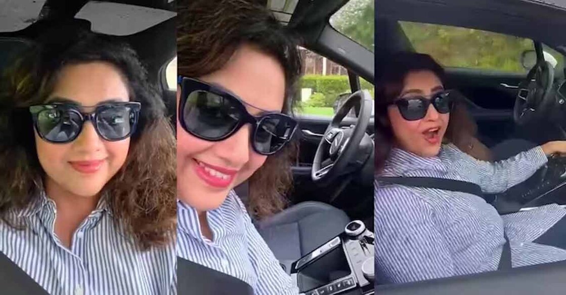 Actress Meena in a driverless car. Photo: Instagram/@meenasagar
