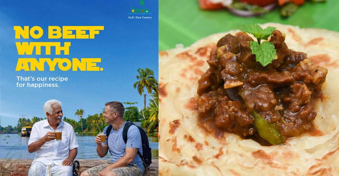 The Kerala Tourism social media post (left). The Kerala Tourism website suggests many places that serve beef dishes. Photo: Instagram/@keralatourism/ iStock/@santhosh_varghese