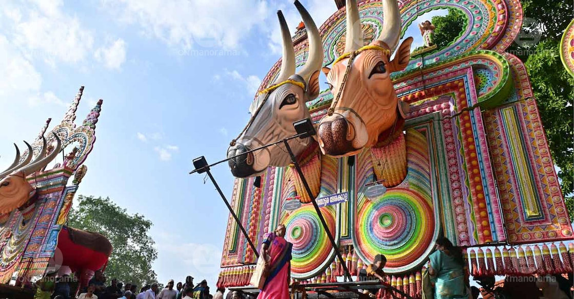 Giant effigies of bulls and horses are a common sight at many festivals as they symbolise agricultural fertility. Photo: Manorama