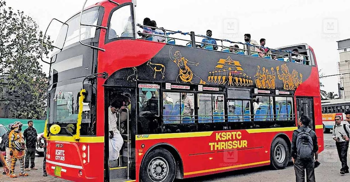 The electric bus departs from the KSRTC double-decker stand, Thrissur, at 3 pm and 5.30 pm. Photo: Manorama