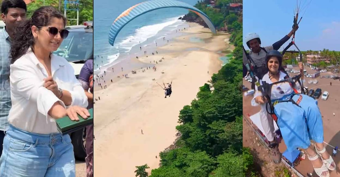 Anu Kumari IAS during the paragliding event. Photo: Screengrab/Fly Varkala/Facebook