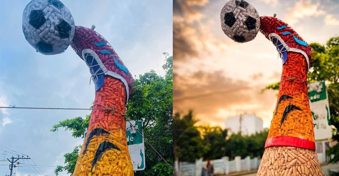 Bicycle kick installation in Malappuram. Photo: Special Arrangement