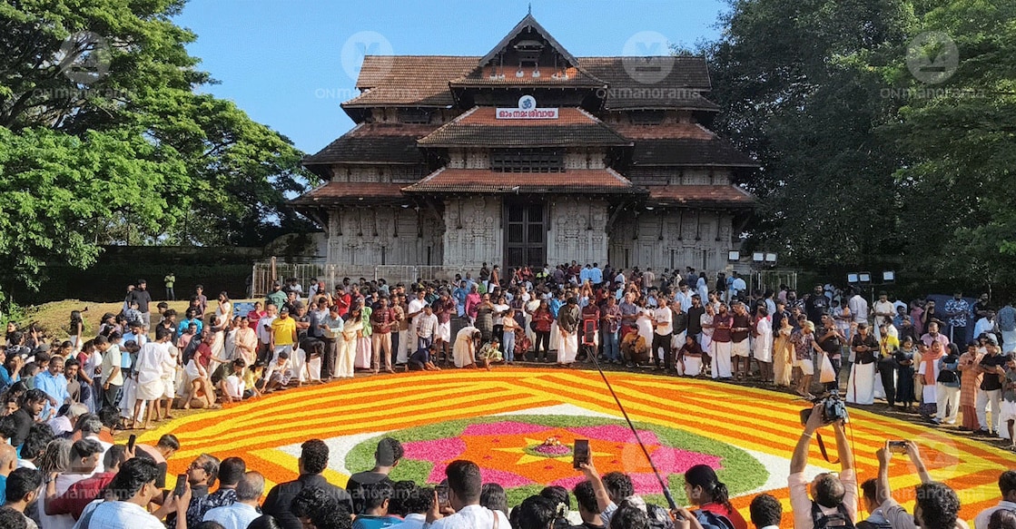 This year’s pookalam is two feet larger in diameter than last year’s 60-foot design. Photo